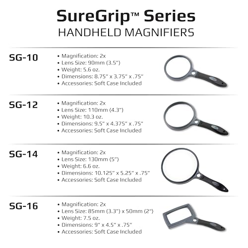 Carson SureGrip Series 2X Power Glass Magnifier with Hands-Free Fold-out Stand (SG-16) - style: 2" x 3.5"