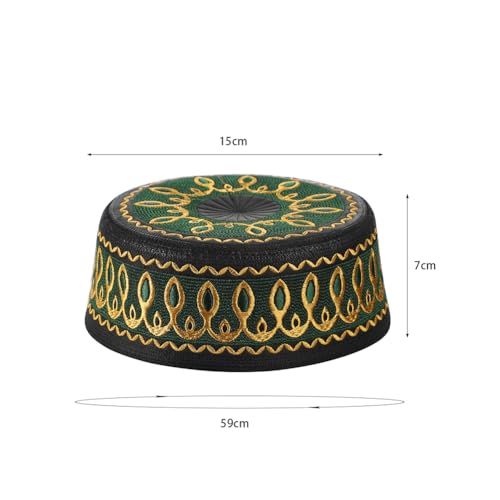 Muslim Prayer Kufi Hat Men Islam Skull Embroidery Cap Beanie Hat Arabian Omani Turkish Prayer Headwear Eid Gift - color: Army Green