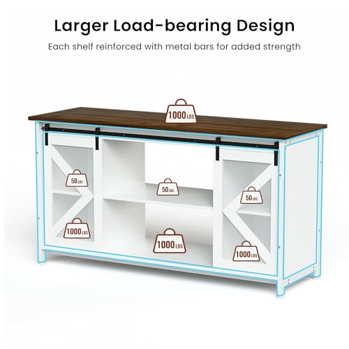 HRVEOCEI 80 Gallon Fish Tank Stand with Sliding Doors, Farmhouse Aquarium Stand with Storage Cabinet, Heavy Duty Fish Tank Table for Turtle Tanks Reptile, Adjustable Feets, 1000 LBS Capacity (White) - color: White