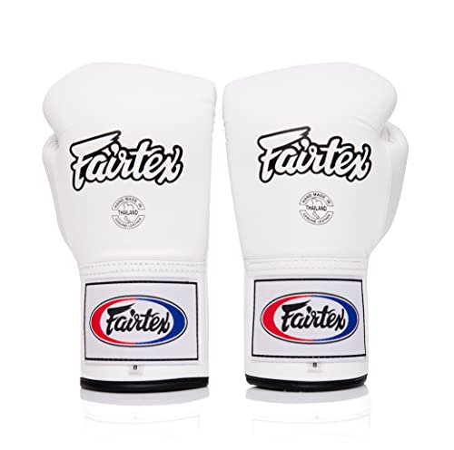 Fairtex BGL6 Handmade Leather Gloves| Optimal fist Closure with a Locked-Thumb Design| Premium Leather |Triple-Layered Foam |Lace-up Closure. Ideal for Boxing, MMA, and Kickboxing. - color: White, size: 8 oz