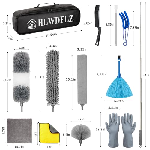 Microfiber Duster Kit 25pcs with 30 to 100 Inches Extension Pole and Baseboard Cleaner Tool, Washable and Bendable Feather Duster for Cleaning Ceiling Fans, High Ceilings, Cobwebs, Blinds,Grey - size: 25pcs