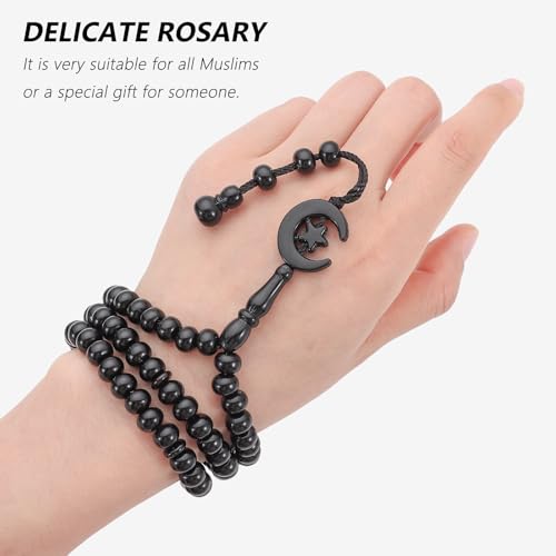 2pcs Muslim Prayer Beads Tasbih 99 Beads Allah & Muhammad - Black - color: Black