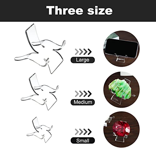 12 PCS Rock Display Stand Mini Acrylic Easel Stands ( 3 Sizes ) Acrylic Rock Holder Rock Stands for Display Multiple Sizes Small Collectibles - Crystal Painted Rock Geodes Rock Mineral Agate Fossil - size: 12 PCS ( 4* large+4* medium+4* small )