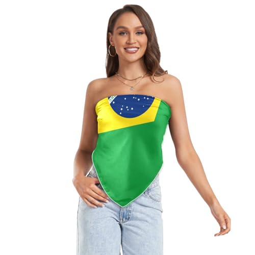 Bandana Square Head Scarf for Women Satin Hair Wrap Fashion Headband 27" - color: Brazil Flag
