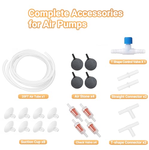 Moonorange Aquarium Air Pump Accessories Kit with Standard Tubing, Air Stones, Check Valves, Suction Cups and Connectors.(20 Ft. Tubing/4 Air Stone)