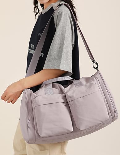 ZUEVI Gym Duffel Bag for Men Women with Shoe and Wet Compartment Lightweight Foldable Carry On Sports Travel Bag for Training Yoga Weekender(Light Pink) - color: Light Pink