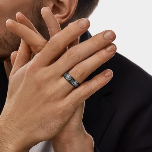 Hipunk Stainless Steel Islamic Muslim Shahada Ring - Mohammad Arabic Letter Rings Band Prayer Religious Calligraphy Ayatul Kursi Allah Rings Eid Ramadan for Men Women Size 9-12 - color: Retro black