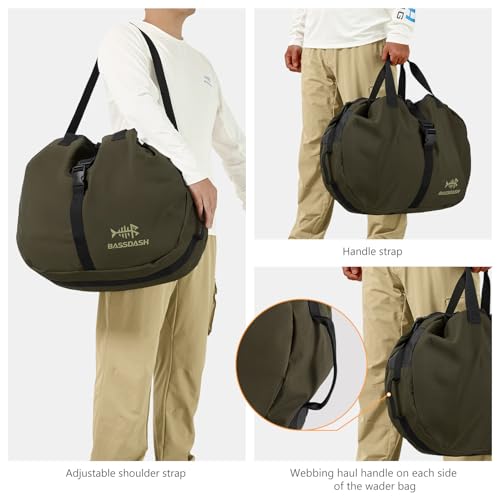 BASSDASH Wader Bag Foldable with Changing Mat Shoulder Strap Handles Mesh Boot Storage for Fishing Travel Hunting Hiking 27.9”L x 5.9”W x 17.7”H FP08