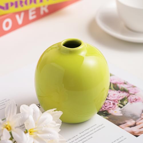Set of 3 Ceramic Vase with Artificial Flowers,Small Pink Cream,Green for Flowers Cute Vase,Mini Ceramic Beige Table Decorations;Vases for Your Kitchen, Bedroom, Office, Living Room