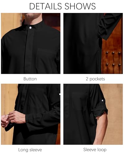 YAOHUOLE Men Islamic Caftan Thobe Big and Tall Kaftan with Pocket Mens Arab Thobe Men Kaftan Thobe - color: Black, size: 3X-Large