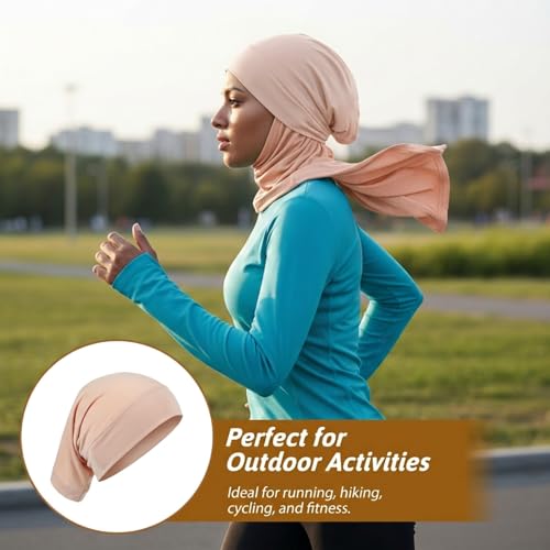 2 Pcs Hijab Cap Undercaps for Hijab No Slip Women Solid Color Hijabs Cap Islamic Muslim Hijabs Undercap with Brim for Turban Tube Neck Cover (Dark Brown, Beige)