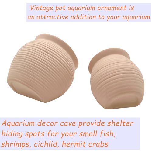 Ceramic Jar Natural Clay Vase Fish Shrimp Hide Breed Habitat (Creamy 2pcs) | natural ceramic non-toxic, promote health vitality, sense of security and comfort - color: Creamy Clay, 2pcs
