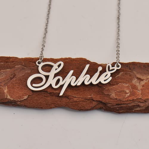HUAN XUN 맞춤형 맞춤 제작 여성용 목걸이 골드 실버 | 18k Gold Plated Nameplate Heart Pendant,Adjustable Delicate Chain,Personalized Gifts for Mother Day Christmas Birthday - color: 브리아나 - 실버