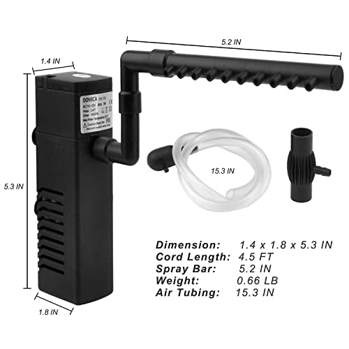 100GPH 5W Internal Aquarium Filter with Aeration System Power Filter for 5 to 15 Gallons Fish Tank, Submersible Fish Tank Filter