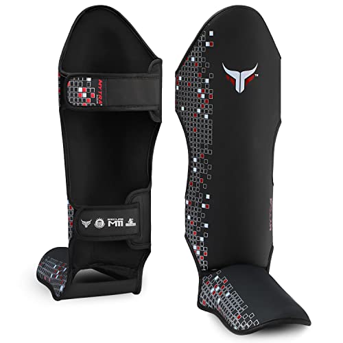 Mytra Fusion Shin Guards MMA, Muay Thai Shin Guards – Shin Instep Protection for Kickboxing, Training, BJJ, Sparring, Boxing Gear and Martial Arts - color: Black, size: Medium