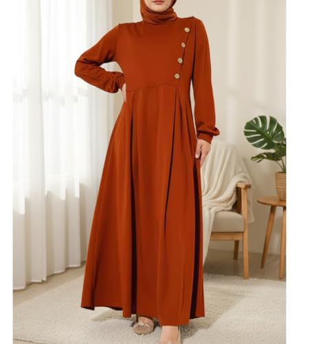 Women’s Long Sleeve Solid Color Maxi Dress, Elegant Spring & Autumn Tunic Dress, Modest Long Robe with Button Detail, Comfortable Casual Dress for Everyday Wear