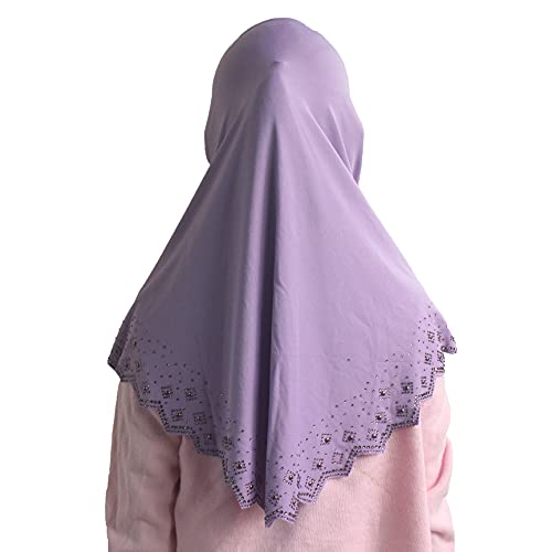 Girls Hijab with Rhinestones β Sparkly Non-Slip Amira Scarf for Kids, for Daily Prayer, School, Ramadan & Eid (Ages 4-12) - color: Lavender