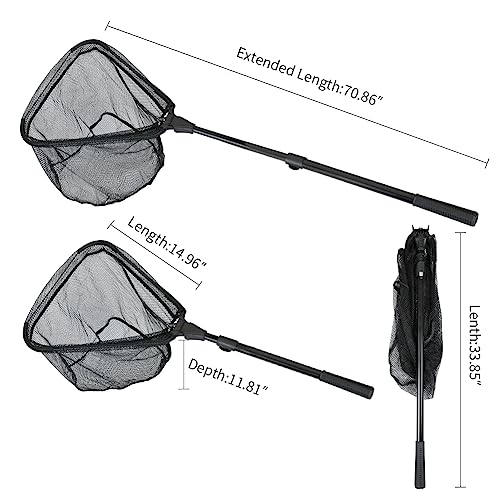 RESTCLOUD Fishing Landing Net with Telescoping Pole Handle, Fishing net Freshwater for Kids Men Women, Extend to 40-63 Inches - style: G: Aircraft-grade Aluminum Handle, 71" Full