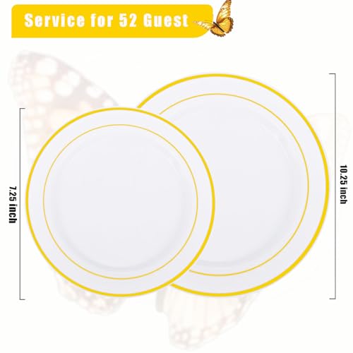 Supernal 102pcs White and Gold Plastic Plates,Disaposable Plates Heavy duty,Fancy Gold Plastic Dinnerware Set included 51 Dinner & Dessert Plates for Valentine's Day Mother's Day and Easter - color: 102pcs White and Gold Plastic Plates