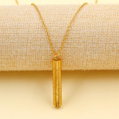 Islamic Necklace | Quran Verse Necklaces | Stainless Steel Cylinder Pendant 17"+2" Extended | Elegant Arabic Jewelry for Men And Women YA5082 - color: gold