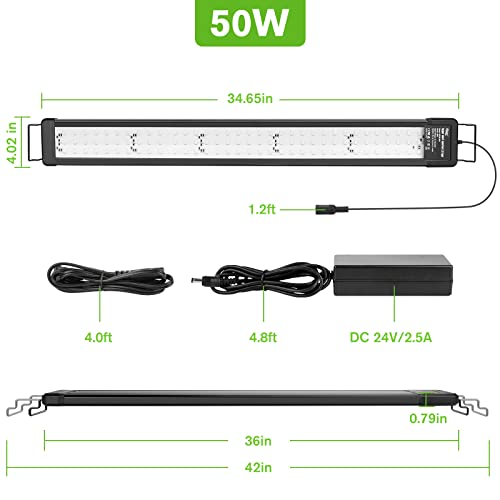 hygger 50W Smart Aquarium Light, Bluetooth LED Light with App Control, Full Spectrum Fish Tank Light with 24/7 Lighting Cycle, 5 Modes, Adjustable Timer, for 36"-42" Freshwater Planted Tank - size: 50W (for 36-42 inch Tank)