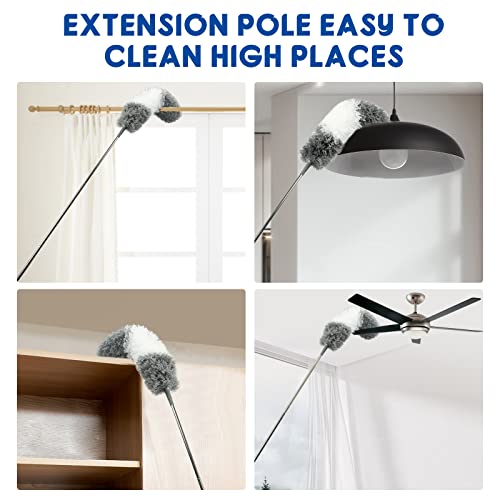 Microfiber Feather Dusters for Cleaning, Extendable Duster with 110" Extension Pole & 2pcs Replaceable Bendable Head, Cleaner Supplies Duster Tool for Ceiling Fan Furniture Cars Home Kitchen Gadgets - size: 3 PCS Microfiber Dusters