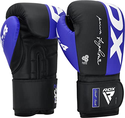 RDX Boxing Gloves, Maya Hide Leather Training Gloves for Muay Thai, Kickboxing, Sparring, Punch Bag, Punching Bag, Kickboxing Gloves, Martial Arts Training, Home Gym, Men, Women, 8 10 12 14 16 oz - color: BLUE/BLACK, size: 10OZ