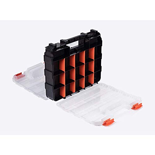 HDX 320028 34-Compartment Double Sided Organizer with Impact Resistant Polymer and Customizable Removable Plastic Dividers,Black/Orange