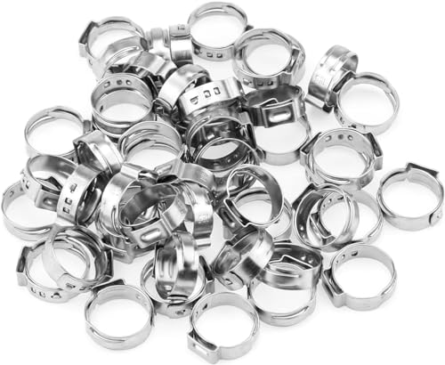 50Pcs 15mm-17.5mm (1/2")Single Ear Hose Clamp Hose Crimp Clamps Ear Crimp Rings Ear Stepless Hose Clamp Pinch Clamps for Hose Pipe Clamp Tools (1/2inch) - size: 1/2inch
