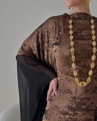 Kaftan Abaya Dubai Style Abaya Daily Smooth Flowy Muslim Dress Women Clothes - color: Brown