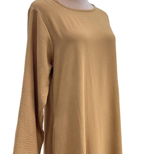Women Abaya Muslim Dress Long Sleeve Modest Prayer Maxi Kaftan Islamic Clothes with Pockets - color: Khaki, size: X-Large