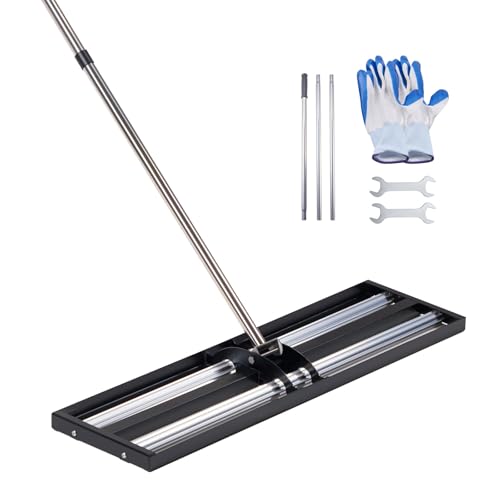 VEVOR Updated Lawn Leveling Rake with Roller, 30" x 10" Stainless Steel Lawn Leveler with 83.9" Adjustable Handle, Heavy Duty Yard Leveling Rake, Effort Saving Lawn Leveling Tool for Yard Golf Court - size: 10x30x84in(with Roller)