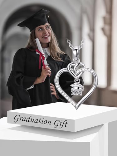 Graduation Gifts for Women 925 Sterling Silver Compass/Graduation/Vet/Cross/Stethoscope Necklace for Women - color: Graduation-2024