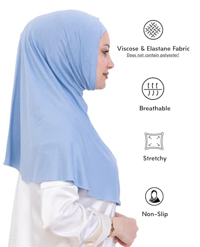 Prien Instant Hijab For Women, Muslim Long Scarf, Undercap Turban Set, Turkish Islamic Clothing, Prayer Clothes For Abaya - color: Light Blue