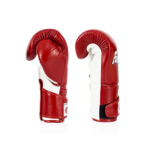 Fairtex BGV6 Angular Boxing Gloves, Locked Thumb Muay Thai MMA Kickboxing | Premium synthetic body with triple-layer foam padding. Joint protection and firm wrist support safeguard hands on heavy bags - color: Red/White, size: 12oz