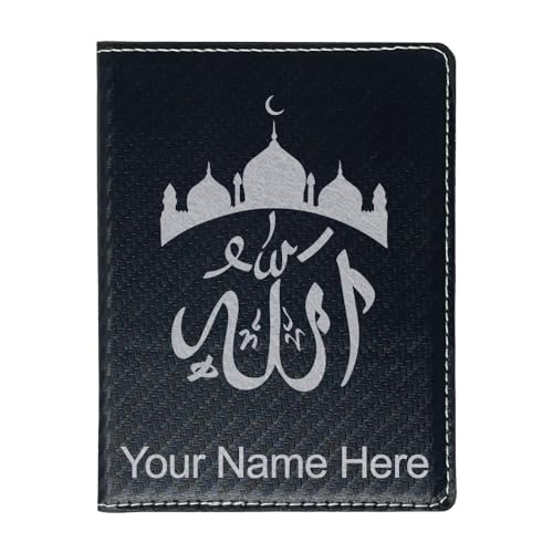 LaserGram Faux Leather Passport Holder, Allah 2, Personalized Engraving Included (Carbon Fiber Black with Silver) - color: Carbon Fiber Black with Silver