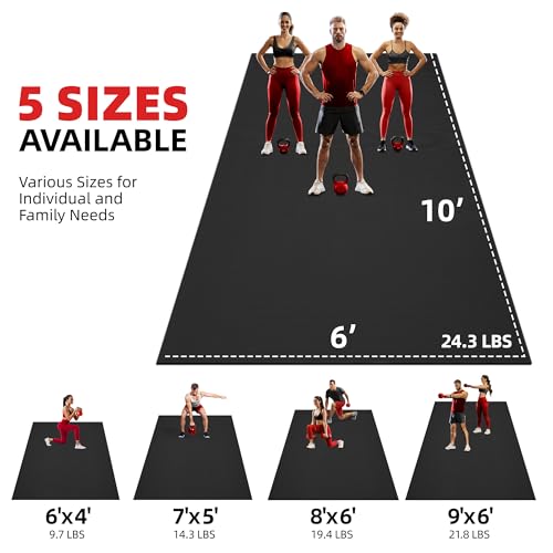GymCope Extra Large Exercise Mat, 10'x6'/9'x6'/8'x6'/7'x5'/6'x4'(8mm) Thick Workout Mat for Home Gym & Garage Flooring, Shoe-Friendly, High-Density, MMA, HIIT, Weight Lifting, Cardio&Strength - color: 10'x6'x8mm-Black
