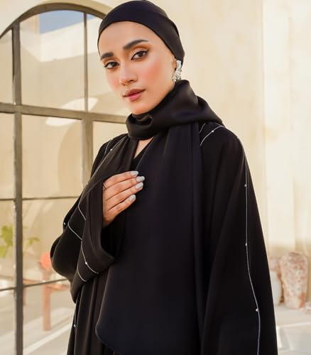 Elegant Modern Abaya 여성용 - 경량, 하늘거리는 느낌, 부드럽고 모든 상황에 적합 - color: Hareer - 블랙, size: XS