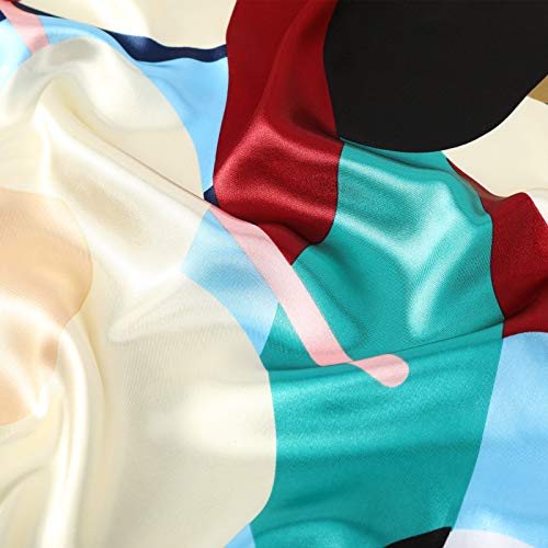 AWAYTR 35” Large Satin Square Head Scarf - 2Pcs Silk Like Floral Head Scarves Square Satin Hair Scarf Bandanas for Women - color: Flower(red/Yellow)