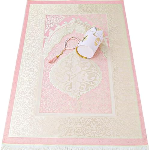 VHD Muslim Prayer Rug Set, Janamaz Salah Set, Islamic Tasbih Mat Set (Pink) - color: Pink