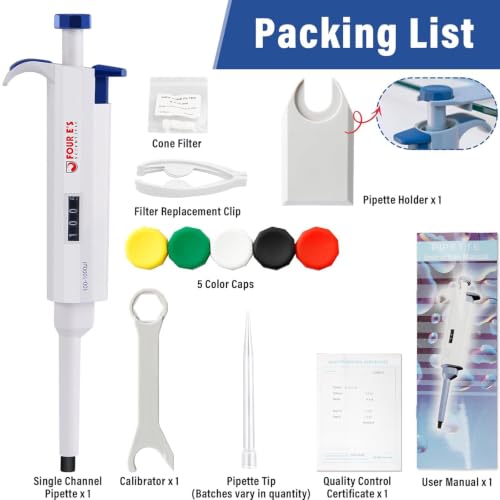 1000uL Micropipette, 1mL Lab Single Channel Micro Pipettes | Adjustable Variable Volume Manual Liquid Pipettor for Liquid, Scientific, School - size: 100-1000μl