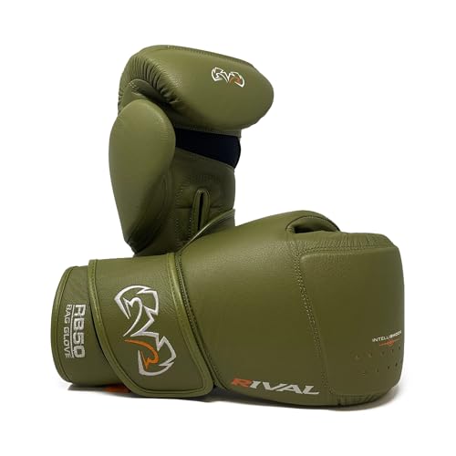 RIVAL Boxing RB50 Intelli-Shock Compact Bag Gloves, Hook and Loop Closure - Soft Inner Lining, Multi-Layered Foam Padding - color: Khaki Green, size: Large