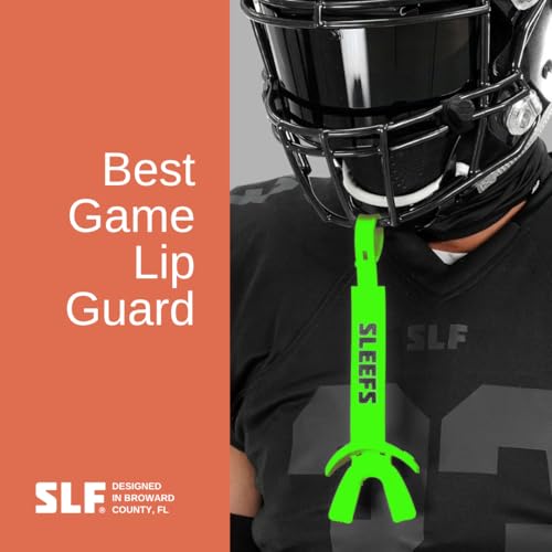 SLEEFS X Hot Green Football Mouth Guard - Lip/Mouthguard with Helmet Strap - Lip/Teeth Protector Mouthpiece - Moldable - for Youth/Adults, Men & Women Mouth Guard, Maximum Air Flow, All Sports - color: Hot Green