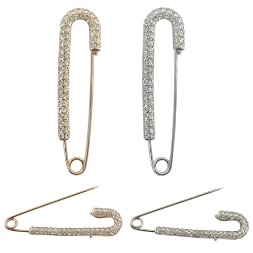 4 Pack Rhinestone Safety Pins Brooch Decorative Safety Pins for Clothing, Shawl Brooch Scarf Pins for Women Sweater Clips, Lapel & Hat Accessories(Gold & Silver)