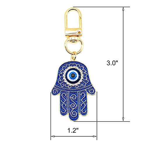 Evil Eye Keychain Hamsa Hand keychain Protection Charm for Men Women Car Key Ring Bag Purse Accessories - color: Gold Blue