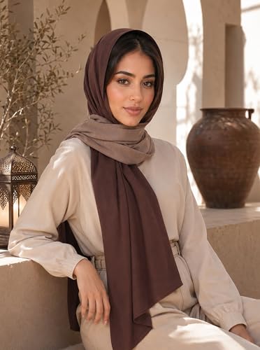 Gradient Dual Color Scarf,Elegant Ombre Headwraps Hijab, Modal Cotton Feel Lightweight Sunscreen Shawls for Women - color: 6#brown