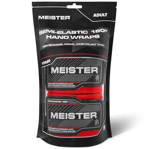Meister Adult 180" Semi-Elastic Hand Wraps for MMA & Boxing (Pair) - color: Red