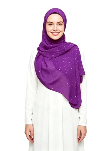 Lina & Lily Sparkle Shimmer Gold Glitter Women's Chiffon Hijab Head Scarf Shawl Wrap Lightweight - color: Purple Magenta