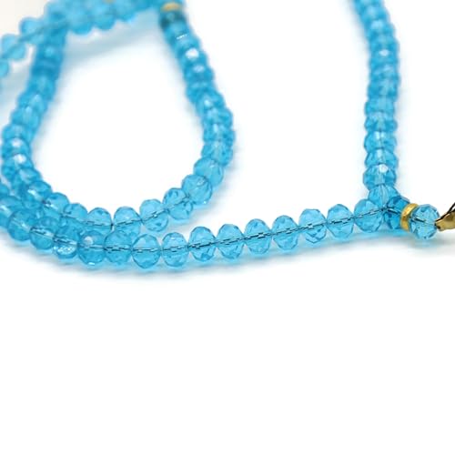 Muslim Tasbih 99 Rosary Beads with Pouch - Islamic Prayer Beads, Women's Traditional Beaded Zinc Glass Necklace - color: Blue
