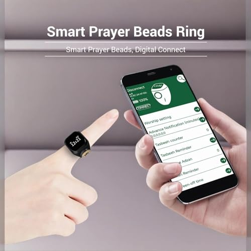 Smart Tasbih Counter,18mm(8) Muslim Digital Azan Alarm Clock Zikr Ring,APP Support Digital Counter Prayer Reminder Rings, Waterproof 4 Digit Finger Counter for Muslims - size: 18mm
